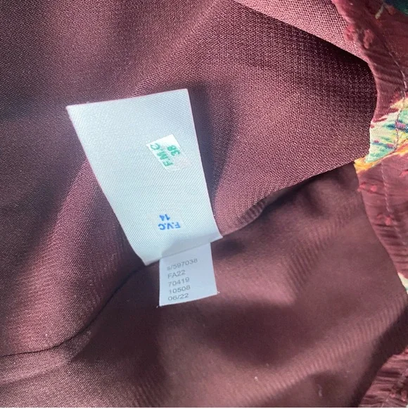 LOFT Maroon Multicolor Feather Print Top Small - Picture 5 of 6